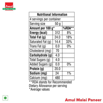 Amul Fresh Malai Paneer 200G
